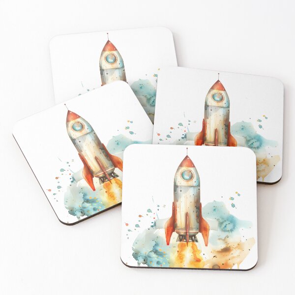 Item preview, Watercolor Rocket Launching with Fire Trail designed and sold by Chris Art Printing.