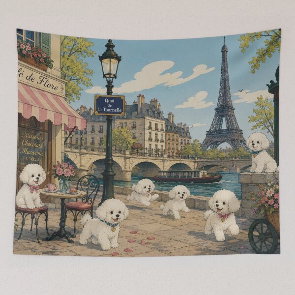 Item preview, Puppies in Paris - Cute French Cafe & Eiffel Tower  designed and sold by CaseyMichelleArt.