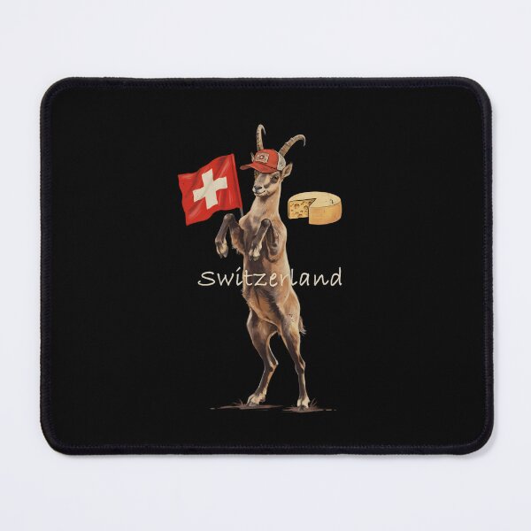 Item preview, Switzerland Alpine Ibex Swiss Flag Wheel Cheese Mascot designed and sold by Enea Kelo.