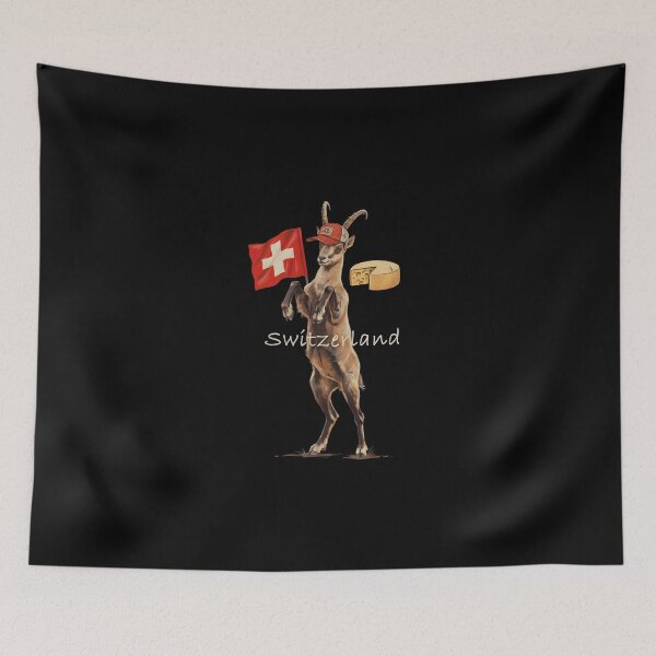 Item preview, Switzerland Alpine Ibex Swiss Flag Wheel Cheese Mascot designed and sold by Enea Kelo.