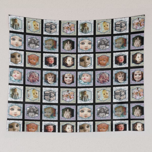 Item preview, Creepy Doll Faces – Vintage Horror Pattern designed and sold by darametzgerart.