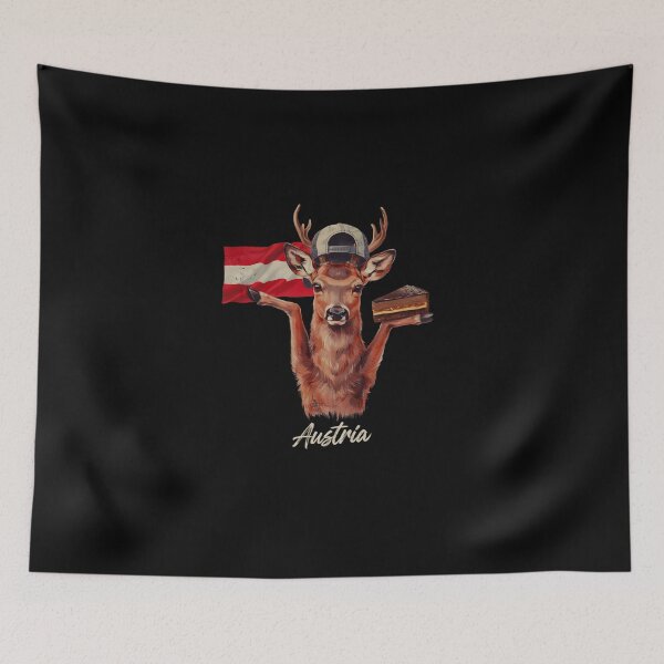 Item preview, Austria Red Deer Austrian Flag Sachertorte Chocolate Slice Mascot designed and sold by Enea Kelo.