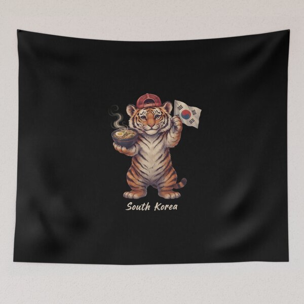 Item preview, South Korea Korean Tiger Flag Steaming Ramyeon Noodle Bowl Mascot designed and sold by Enea Kelo.