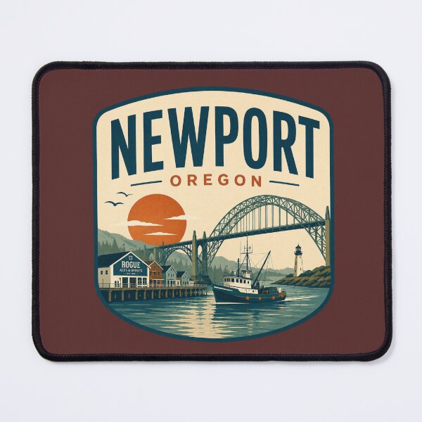 Item preview, Newport Oregon harbor scene with bridge, boat and lighthouse designed and sold by Rue Design Company.