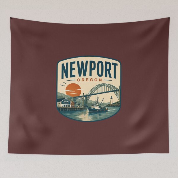 Item preview, Newport Oregon harbor scene with bridge, boat and lighthouse designed and sold by Rue Design Company.