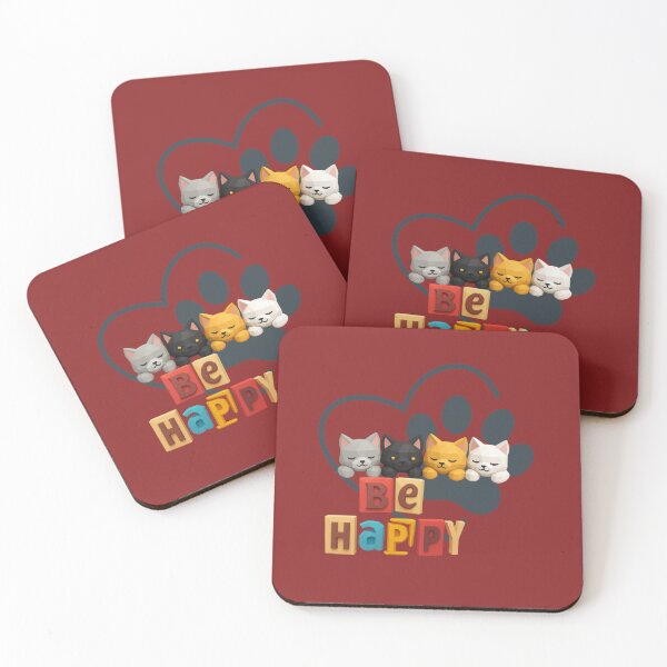 Item preview, Be Happy Kawaii Kittens with Paw Prints and Heart designed and sold by ArtMochis.