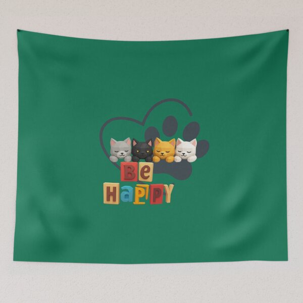 Item preview, Be Happy Kawaii Kittens with Paw Prints and Heart designed and sold by ArtMochis.