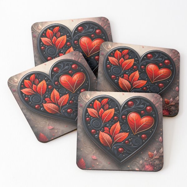 Item preview, Hearts 53 - Gothic Autumn Heart with Red Leaves designed and sold by NikaNavi.