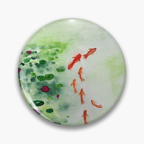 Artikelvorschau, Aquarellmalerei von Seerosenblättern im Koi-Teich entworfen und verkauft von Midnight  Madness Arts.