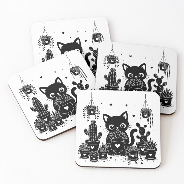 Item preview, Black Cat with Succulents Sticker | Cute Cactus Plant Lover Cat | Minimalist Botanical Design designed and sold by Sunday.Supply.