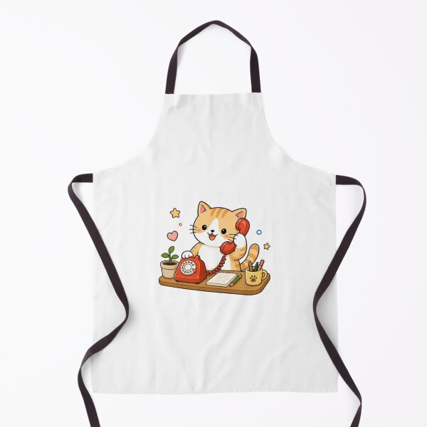 Item preview, Cute Office Cat Answering Red Rotary Telephone Kawaii Kitty Illustration designed and sold by NoopnyangStudio.