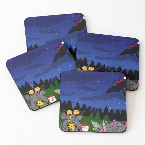 Item preview, Midnight Pizza with Mothman | Funny Cryptid Raccoon Horror Art designed and sold by Let There Be Art Studio.
