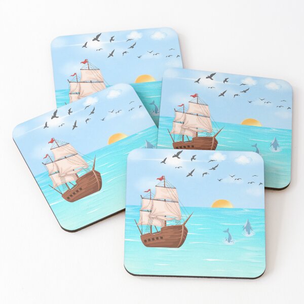 Item preview, Peaceful Sailing Boat with Dolphin | Ocean Nature Art designed and sold by CREATIVE HIVE.