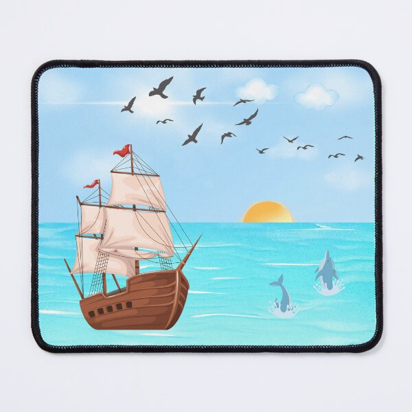 Item preview, Peaceful Sailing Boat with Dolphin | Ocean Nature Art designed and sold by CREATIVE HIVE.