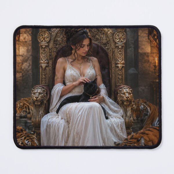 Item preview, Black Bombay Cat Queen with Tigers Fantasy Gothic Art T-Shirt Sticker Gift designed and sold by Ghostly Cats.