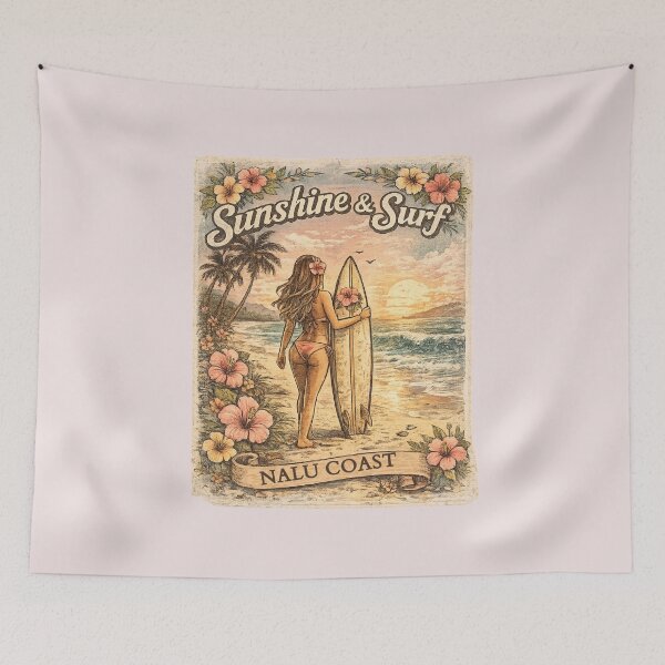 Item preview, Sunshine & Surf | Hawaiian Beach Girl | Tropical Surf Vintage  designed and sold by Nalu Coast.