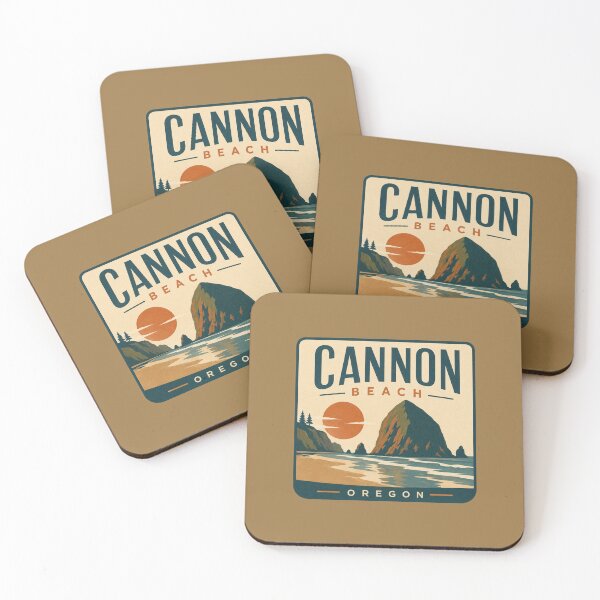 Item preview, Cannon Beach Oregon vintage travel poster with Haystack Rock designed and sold by Rue Design Company.