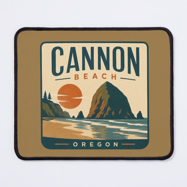 Item preview, Cartel turístico antiguo de Cannon Beach, Oregón, con Haystack Rock. designed and sold by Rue Design Company.