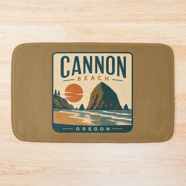 Item preview, Cannon Beach Oregon vintage travel poster with Haystack Rock designed and sold by Rue Design Company.