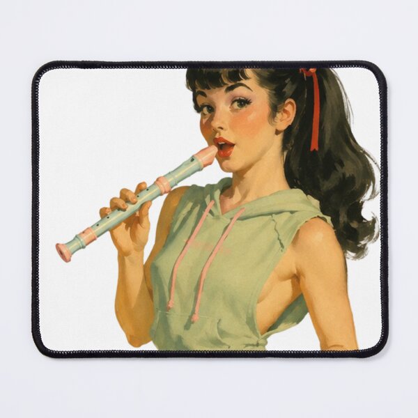 Item preview, Cute Recorder Girl Pin Up | Original Music Lover Vintage Retro Illustration designed and sold by Cosplayvintage.