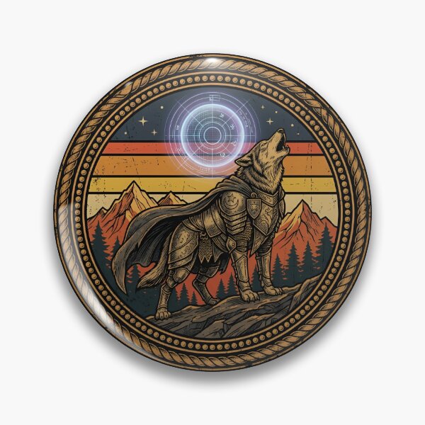 Item preview, Retro Holographic Moon Knight Wolf Vintage Badge designed and sold by DuckOddity.