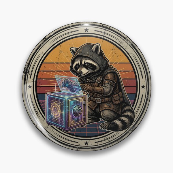 Item preview, Retro Rogue Cyber Raccoon Vintage Badge designed and sold by DuckOddity.