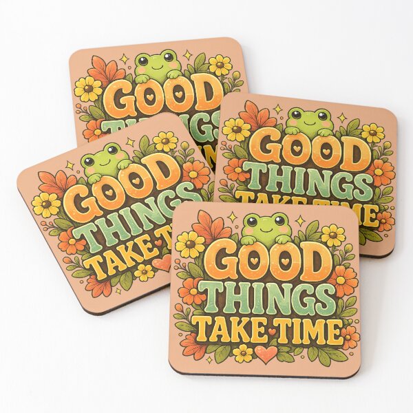 Item preview, Good Things Take Time – Cute Kawaii Frog Floral Motivational Sticker designed and sold by StickyDelights.