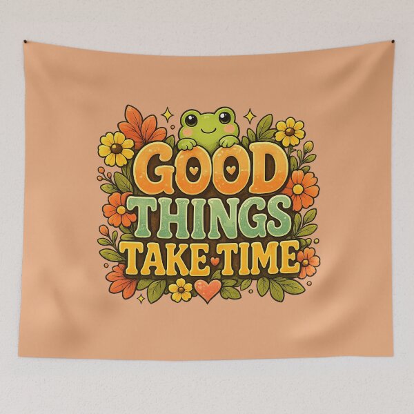 Item preview, Good Things Take Time – Cute Kawaii Frog Floral Motivational Sticker designed and sold by StickyDelights.