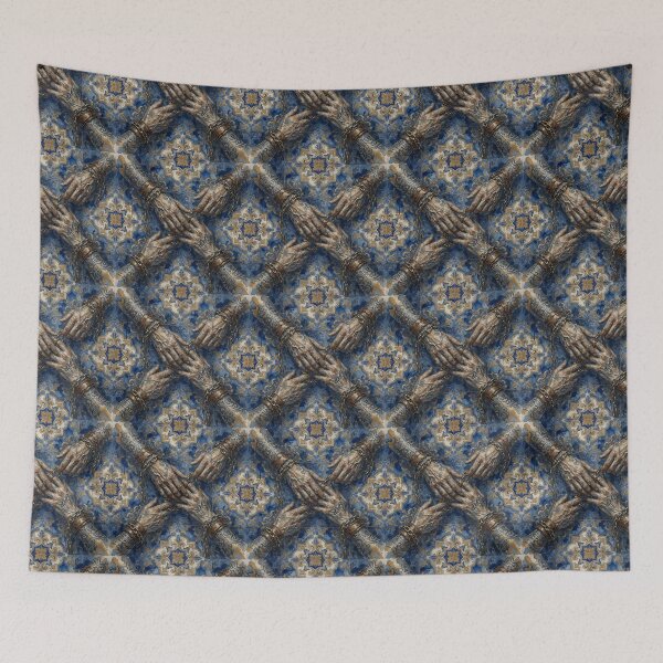 Item preview, Chained Hands Ornate Blue Gold Tile Seamless Pattern designed and sold by ZhivanCrimson.