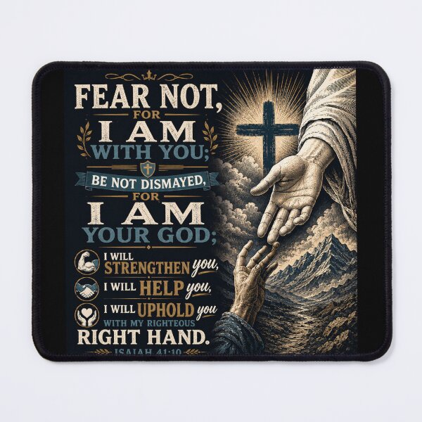Item preview, Isaiah 41:10** — *"Fear not, for I am with you; be not dismayed, for I am your God; I will strengthen you, I will help you, I will uphold you with my righteous right hand."* designed and sold by Obinne.