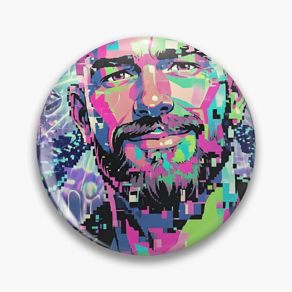 Item preview, Neon Glitch Bearded Man Cyber Portrait Art designed and sold by ZhivanCrimson.