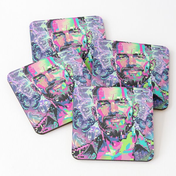 Item preview, Neon Glitch Bearded Man Cyber Portrait Art designed and sold by ZhivanCrimson.