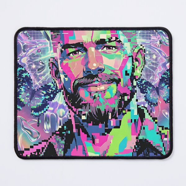 Item preview, Neon Glitch Bearded Man Cyber Portrait Art designed and sold by ZhivanCrimson.