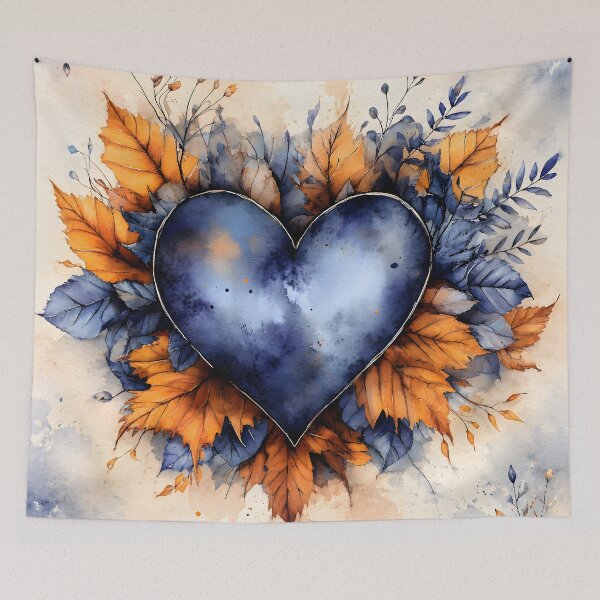 Item preview, Hearts 52 - Blue Heart Watercolor Autumn Leaves Art designed and sold by NikaNavi.