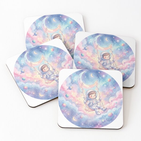 Item preview, Kawaii Astronaut Swinging on the Crescent Moon | Pastel Dreamy Galaxy Watercolor designed and sold by RoyArt0.