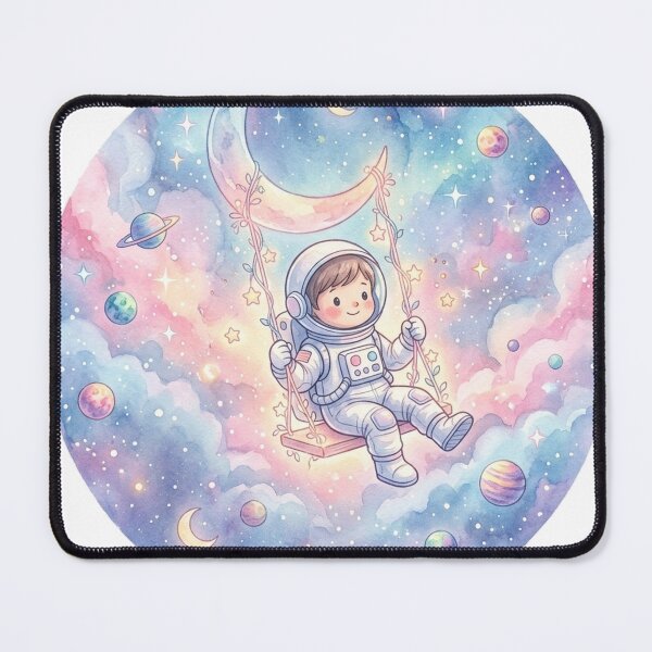 Item preview, Kawaii Astronaut Swinging on the Crescent Moon | Pastel Dreamy Galaxy Watercolor designed and sold by RoyArt0.