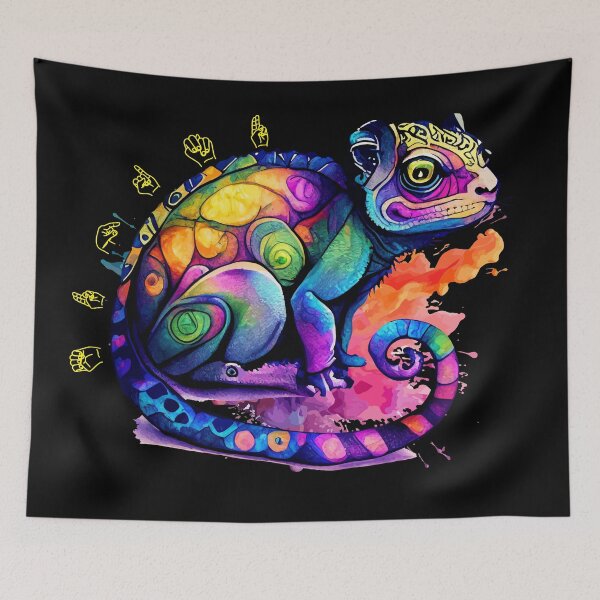 Item preview, Unique ASL Fingerspelling Chameleon | Neon Psychedelic Streetwear designed and sold by ASL SIGNPRO CLEARSIGNS.