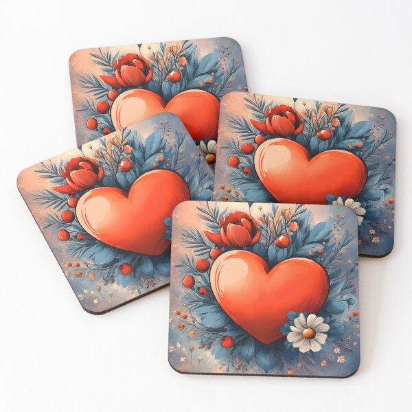 Item preview, Hearts 54 - Red Heart with Flowers and Blue Leaves designed and sold by NikaNavi.