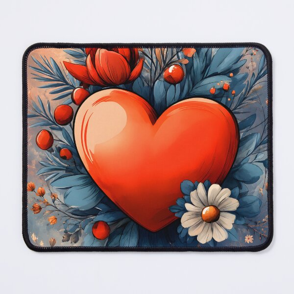 Item preview, Hearts 54 - Red Heart with Flowers and Blue Leaves designed and sold by NikaNavi.