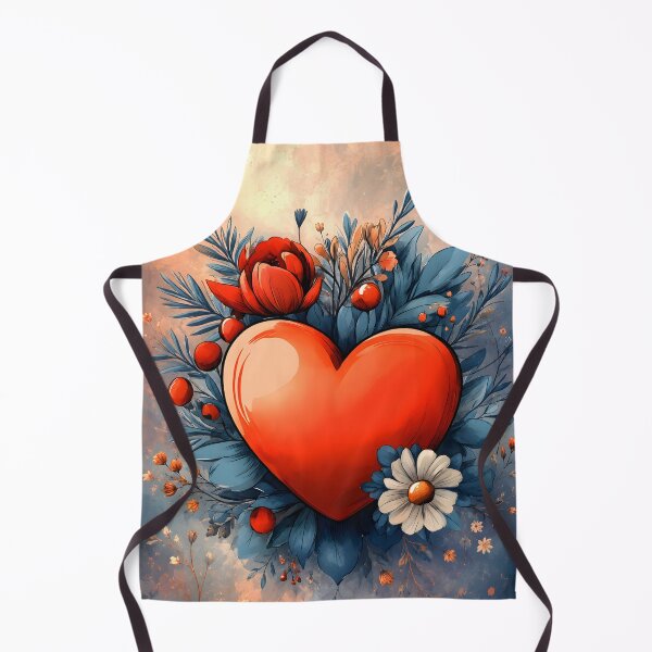 Item preview, Hearts 54 - Red Heart with Flowers and Blue Leaves designed and sold by NikaNavi.