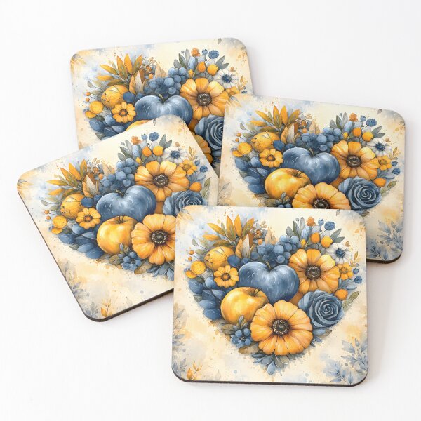 Item preview, Hearts 46 - Blue and Yellow Floral Fruit Heart Art designed and sold by NikaNavi.