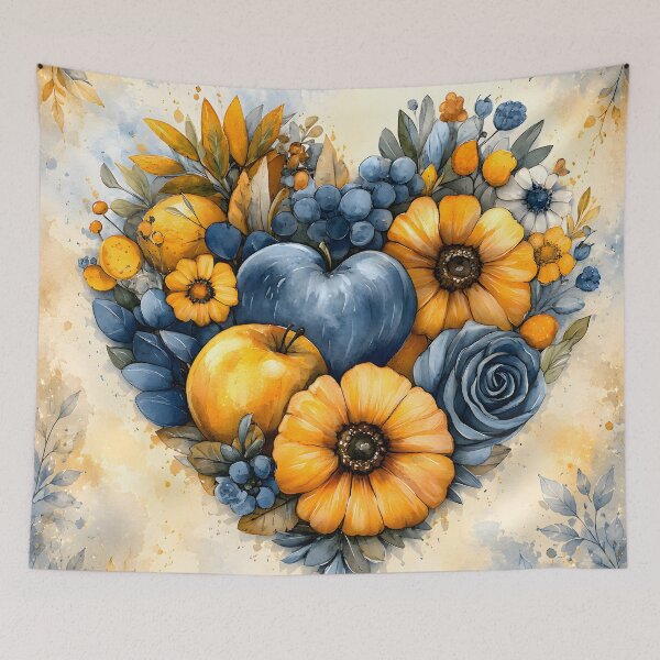 Item preview, Hearts 46 - Blue and Yellow Floral Fruit Heart Art designed and sold by NikaNavi.