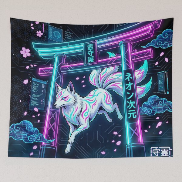 Item preview, Neon Kitsune Spirit Guardian: Cyberpunk Japanese Torii Gate designed and sold by StyleArtStudio.