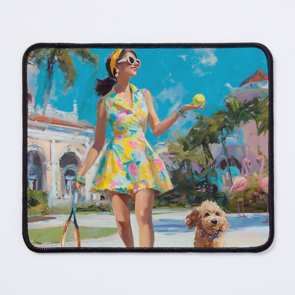 Item preview, Grandmillennial art, woman and dog tennis club art designed and sold by SophieClimaArt.