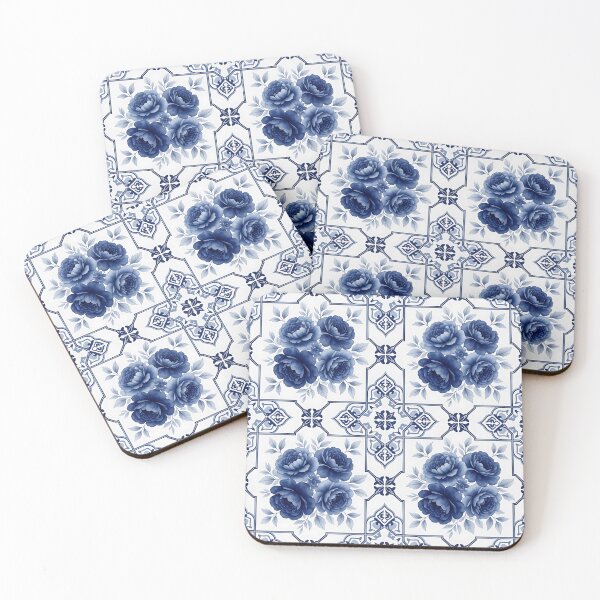 Item preview, Blue and White Peony Tile Pattern designed and sold by HappyOops.
