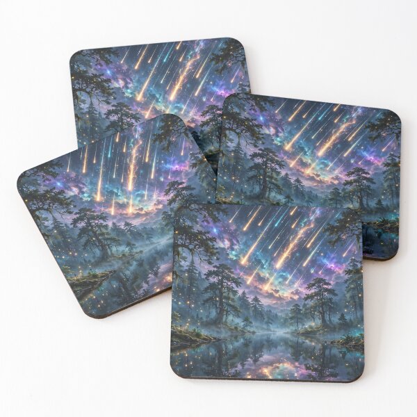 Item preview, Enchanted Meteor Shower Forest - Magical Night Lake Reflection Wall Mural designed and sold by KARAM-B.