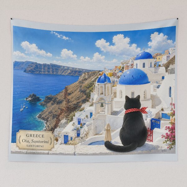 Item preview, Black Cat's Journey: Santorini, Greece designed and sold by lbl-shop.