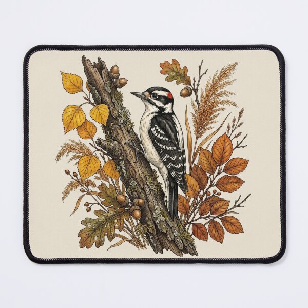 Item preview, Autumn Season Downy Woodpecker Bird Nature Design designed and sold by BirdsnStuff.