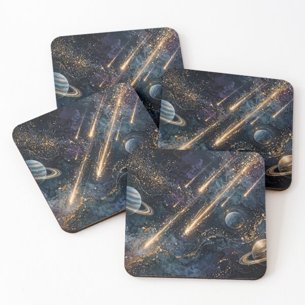 Item preview, Luxury Celestial Midnight Gold - Abstract Cosmic Painting with Planets & Meteor Trails designed and sold by Ala'Salem| Nature and Space Friends.