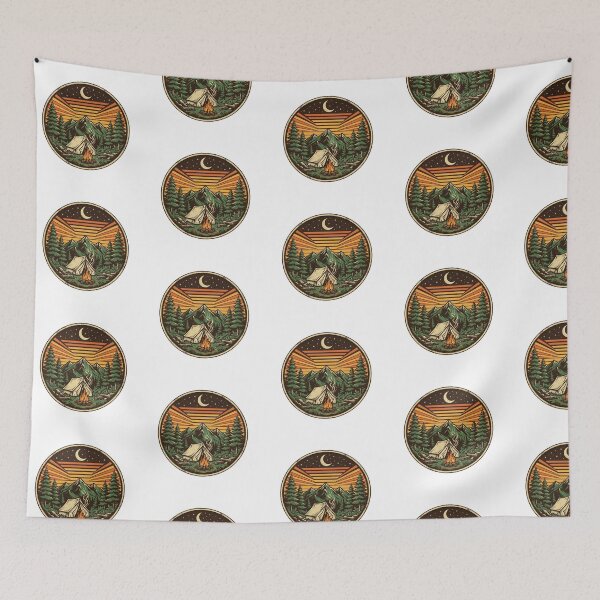 Item preview, Retro Vintage Camping Badge - Campfire, Tent, Pines & Mountains designed and sold by Ala'Salem| Cute Characters, Real Moods.